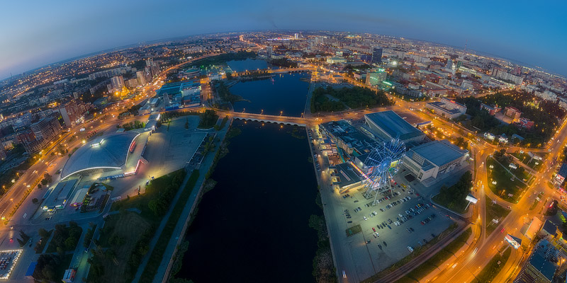 Evening Chelyabinsk, aerial panorama
